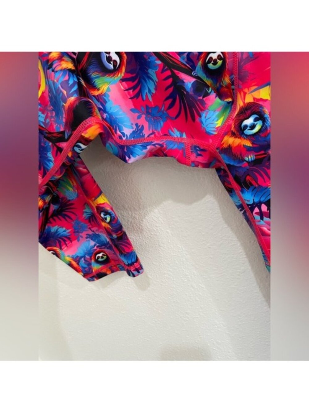 CVG Athletic Sloth Colorful Leggings Cropped Workout Lisa Frank Inspired Stretch - Picture 3 of 6